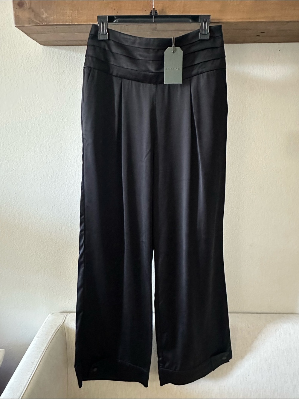 NWT AllSaints Wide Leg High Waist Cummerbund Pleated Trousers, Black, US 6